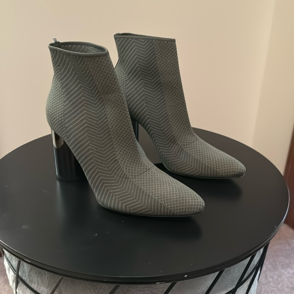 Zara Green Sock Booties with Metallic Heel Size 38